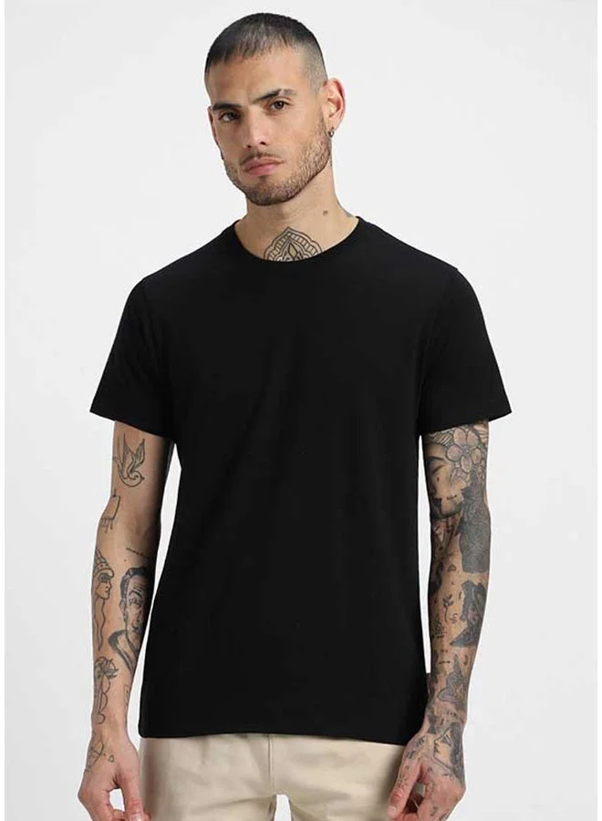 Veirdo Veirdo Pure Cotton Regular Fit Black Half Sleeve T-Shirt For Men